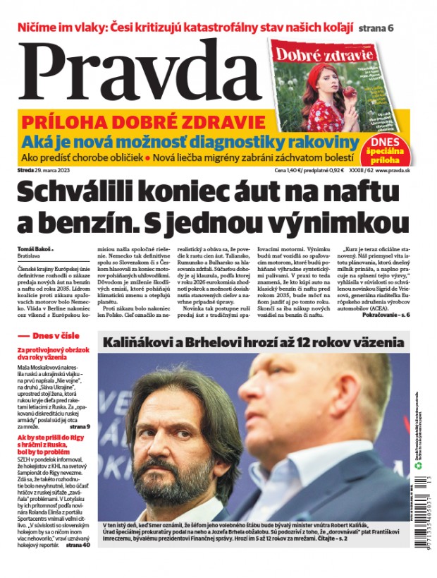 Vydanie Pravdy, náhľad obálky denníka