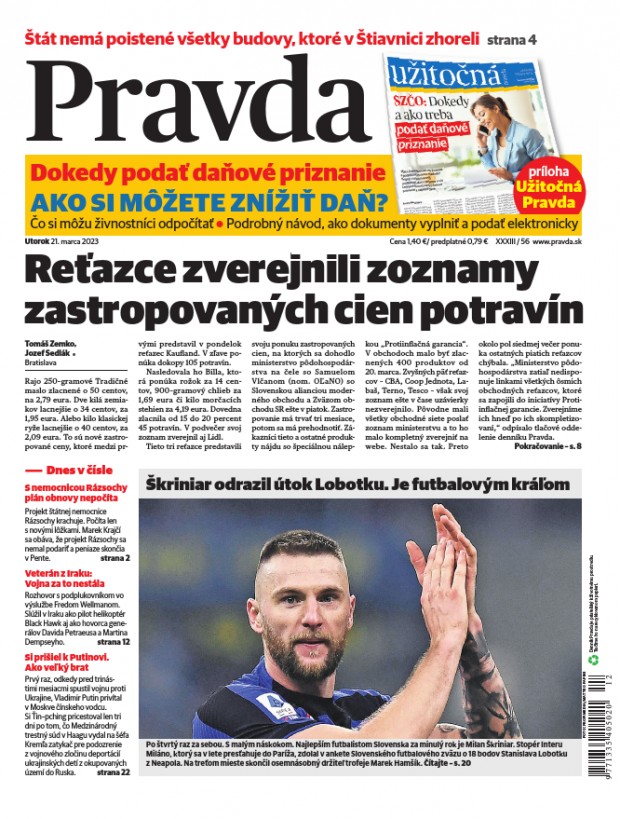 Vydanie Pravdy, náhľad obálky denníka