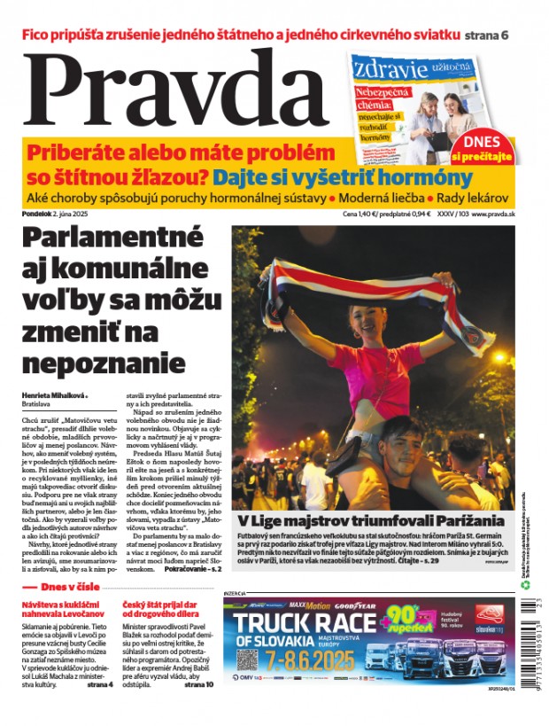 Vydanie Pravdy, náhľad obálky denníka